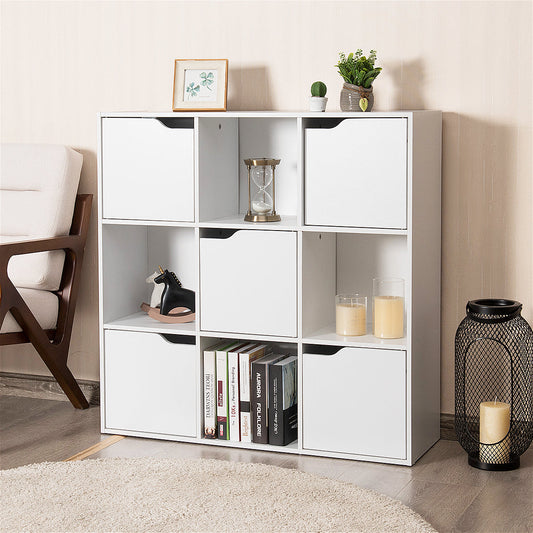 NNECW Cube Shelf with 9 Compartments & 5 Magnetic Doors