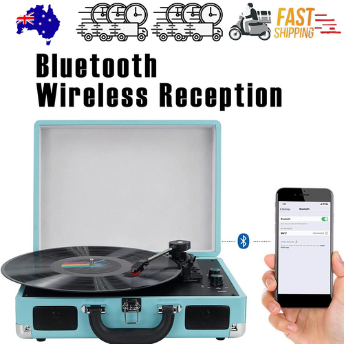 NNEDSZ Blue Retro Briefcase Vinyl Record Player Suitcase 3 Speed Turntable Stereo Christmas